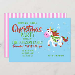 Christmas Unicorn Cartoon       Invitation