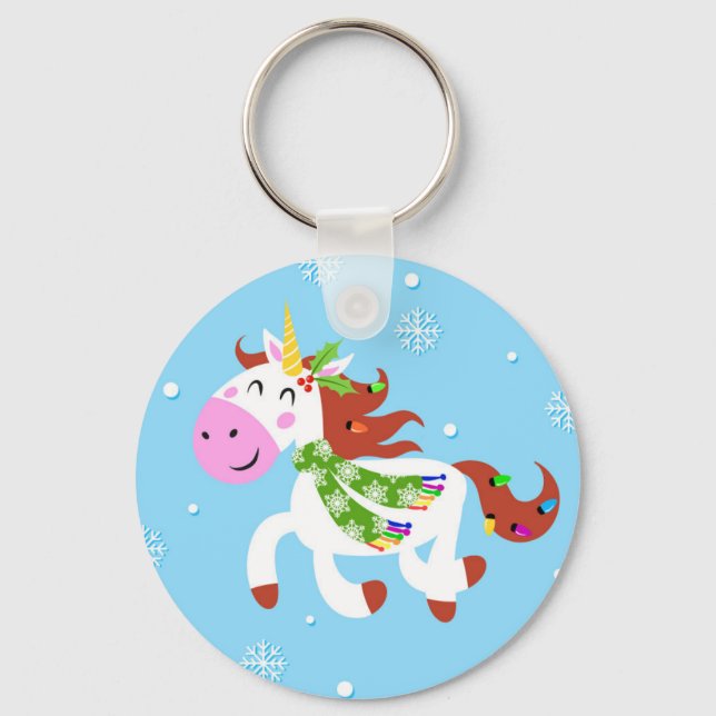 Christmas Unicorn Cartoon Key Ring (Front)