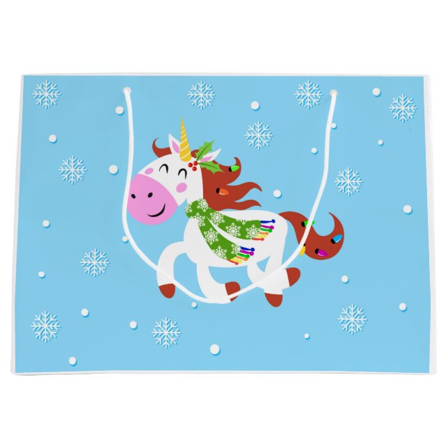 Christmas Unicorn Cartoon Large Gift Bag (Front)
