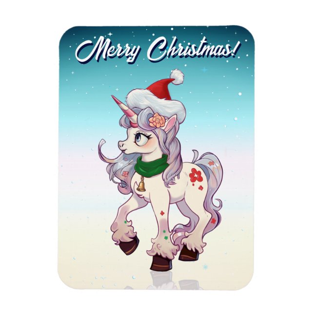 Christmas Unicorn Cartoon Magnet (Vertical)