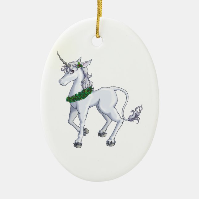 Christmas Unicorn Ceramic Ornament (Front)
