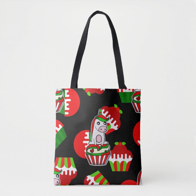 christmas unicorn cupcake tote bag (Front)