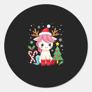 Christmas Unicorn Cute Magical Xmas Toddler Girls  Classic Round Sticker