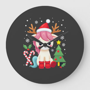 Christmas Unicorn Cute Magical Xmas Toddler Girls Large Clock