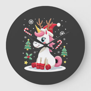 Christmas Unicorn Cute Magical Xmas Toddler Girls Large Clock