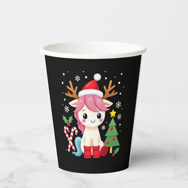 Christmas Unicorn Cute Magical Xmas Toddler Girls  Paper Cups (Front)