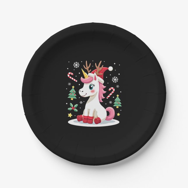 Christmas Unicorn Cute Magical Xmas Toddler Girls  Paper Plate (Front)