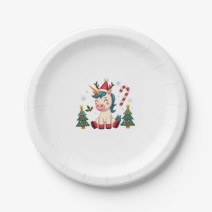 Christmas Unicorn Cute Magical Xmas Toddler Girls Paper Plate