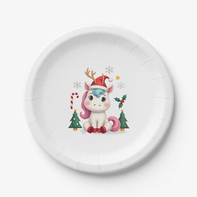 Christmas Unicorn Cute Magical Xmas Toddler Girls  Paper Plate (Front)