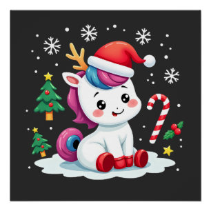 Christmas Unicorn Cute Magical Xmas Toddler Girls  Poster