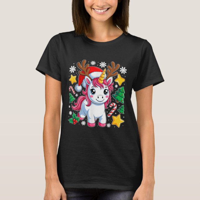 Christmas Unicorn Cute Magical Xmas Toddler Girls  T-Shirt (Front)