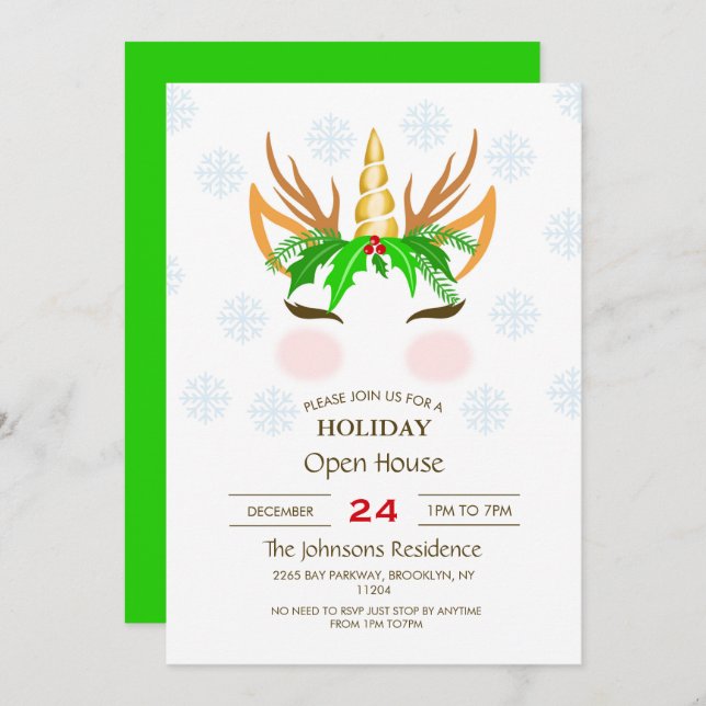 Christmas Unicorn Face Invitation (Front/Back)