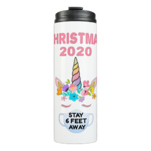 Christmas Unicorn Face Mask Stay 6 Feet Quarantine Thermal Tumbler