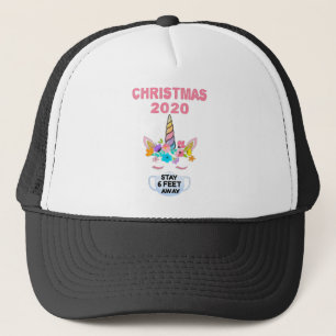 Christmas Unicorn Face Mask Stay 6 Feet Quarantine Trucker Hat
