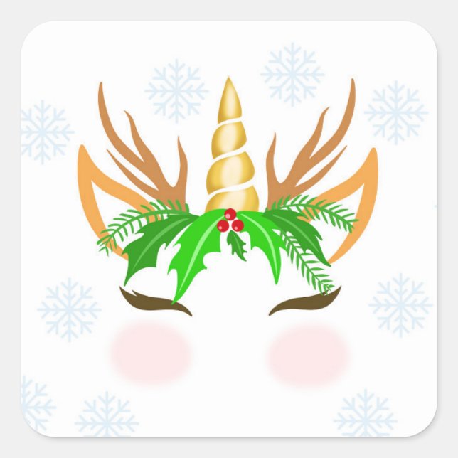 Christmas Unicorn Face Square Sticker (Front)