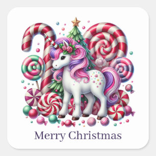 Christmas unicorn fantasy Christmas customisable Square Sticker