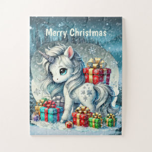 Christmas unicorn fantasy girls customisable jigsaw puzzle