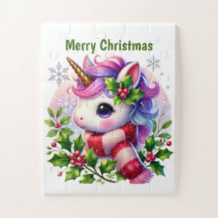 Christmas unicorn fantasy girls customisable Jigsaw Puzzle