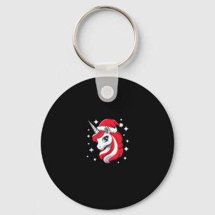 Christmas Unicorn For Girls Red Santa Hat Winter H Key Ring