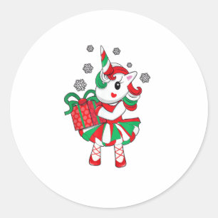 Christmas Unicorn Fun Girls Kids Snowflake Holiday Classic Round Sticker