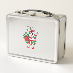 Christmas Unicorn Fun Girls Kids Snowflake Holiday Metal Lunch Box