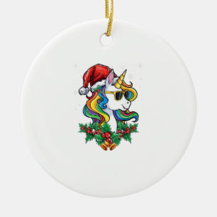 Christmas Unicorn Girls Boys Xmas Santa Cute Kids  Ceramic Ornament