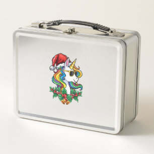 Christmas Unicorn Girls Boys Xmas Santa Cute Kids Metal Lunch Box