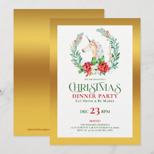 Christmas unicorn gold accent dinner party invite