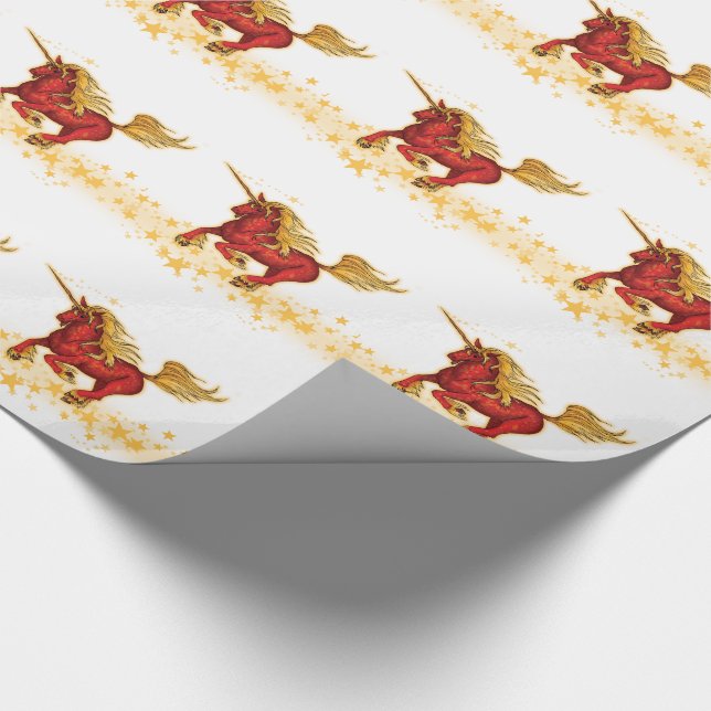 Christmas Unicorn (gold-red) Wrapping Paper (Corner)
