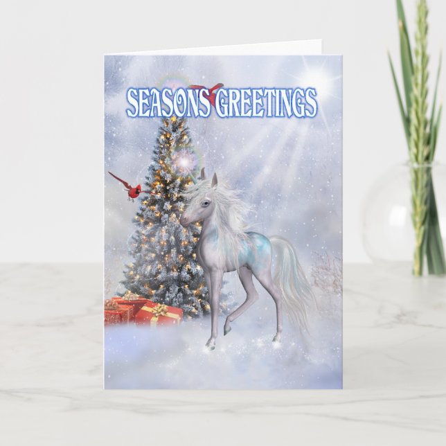 Christmas Unicorn in the Clouds Holiday Card (Front)