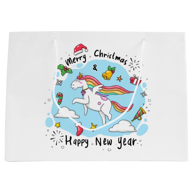 Christmas Unicorn Large Gift Bag (Front)
