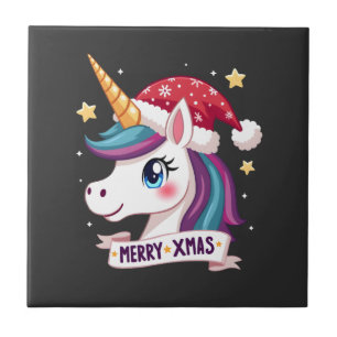 Christmas Unicorn Long Sleeve T-Shirt (1) Ceramic Tile