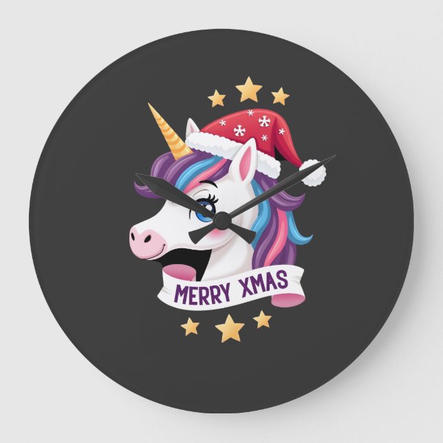 Christmas Unicorn Long Sleeve T-Shirt (2) Large Clock (Front)