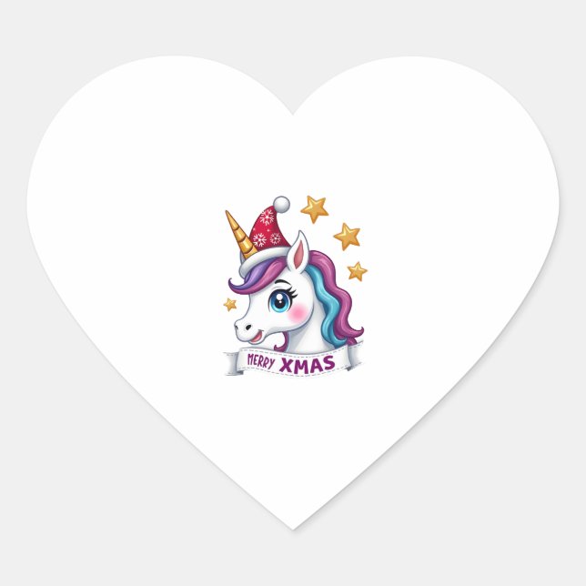 Christmas Unicorn Long Sleeve T-Shirt Heart Sticker (Front)