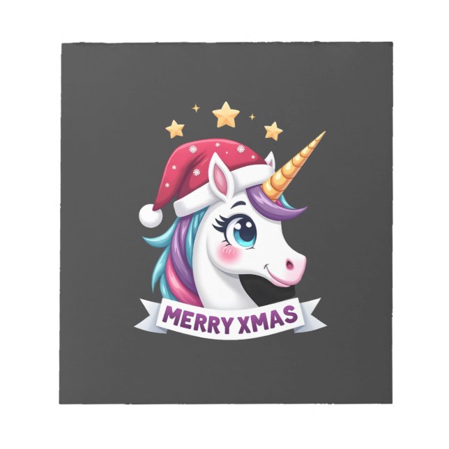Christmas Unicorn Long Sleeve T-Shirt Notepad (Front)
