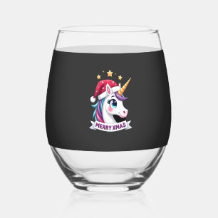 Christmas Unicorn Long Sleeve T-Shirt Stemless Wine Glass