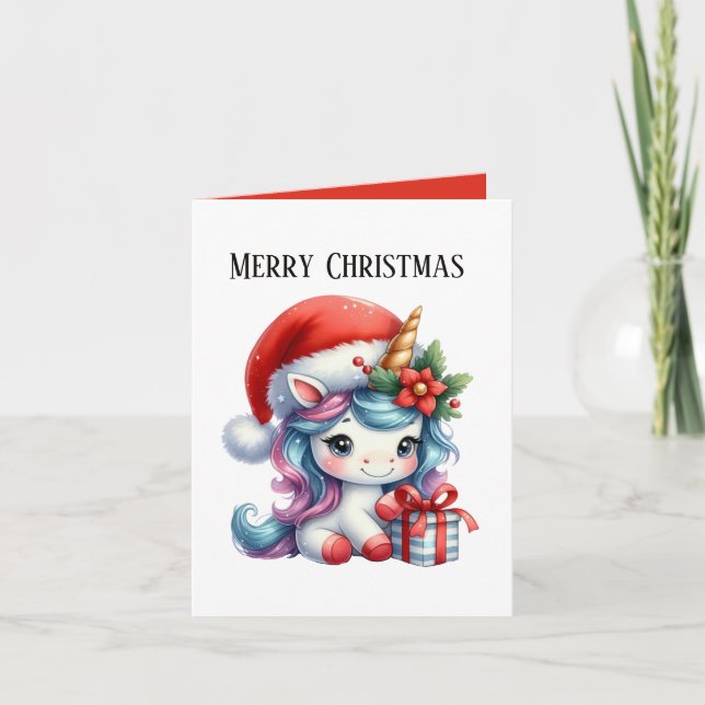 Christmas unicorn lovers add message holiday card (Front)