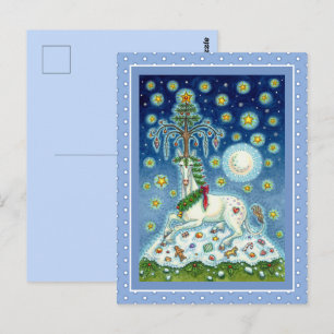 CHRISTMAS UNICORN, MAGIC HORN TREE, FANTASY HORSE POSTCARD
