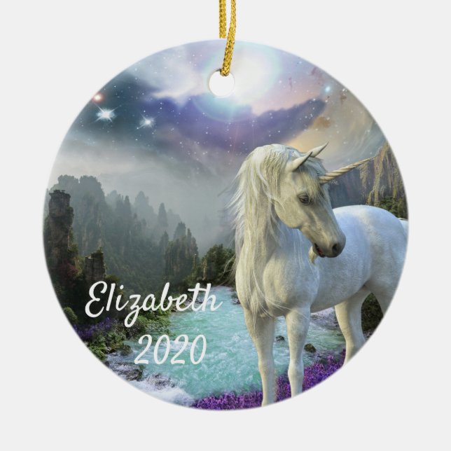 Christmas Unicorn Magical Fantasy Personalized Ceramic Ornament (Front)