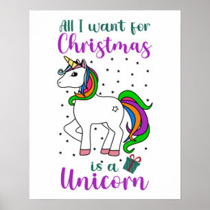 Christmas Unicorn Magical Rainbow Green Purple Pos Poster