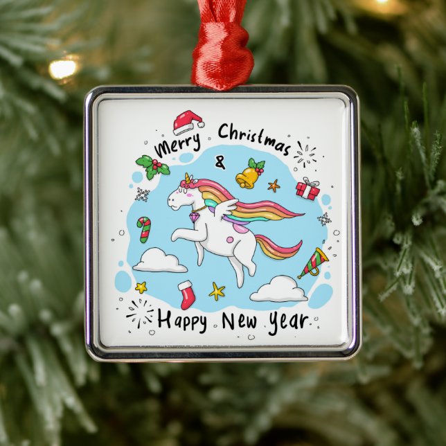 Christmas Unicorn Metal Ornament (Tree)