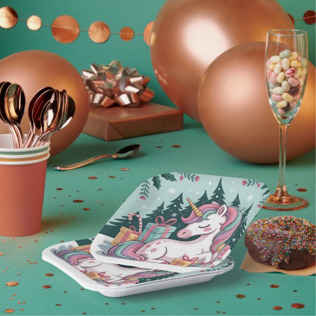 Christmas Unicorn Party Plates (Multi)