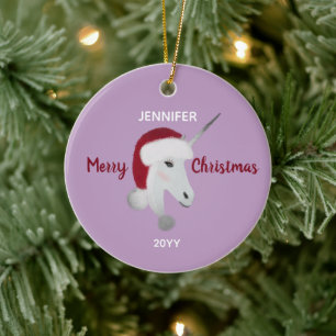 Christmas Unicorn Personalised Ceramic Ornament