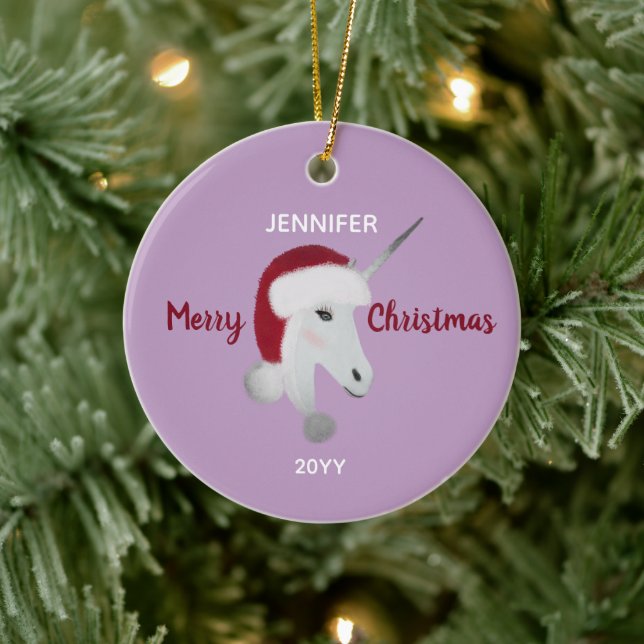 Christmas Unicorn Personalised Ceramic Ornament (Tree)