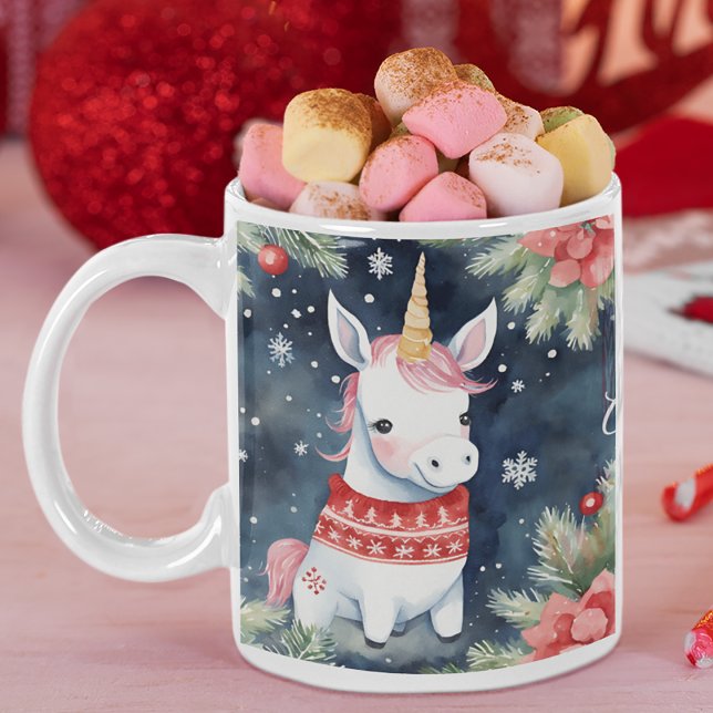 Christmas Unicorn Personalised  Two-Tone Coffee Mug (Creator Uploaded)