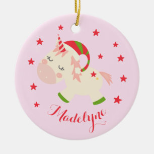 Christmas Unicorn Personalized Name Ceramic Ornament