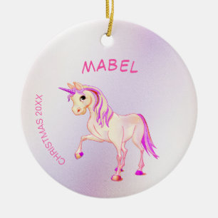 Christmas  Unicorn Pink Glitter Girly Ceramic Ornament