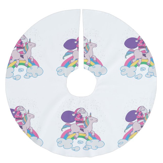 christmas unicorn santa claus brushed polyester tree skirt (Front)