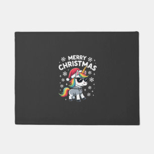 Christmas Unicorn Santa Hat T-Shirt (1) Doormat