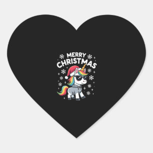 Christmas Unicorn Santa Hat T-Shirt (1) Heart Sticker